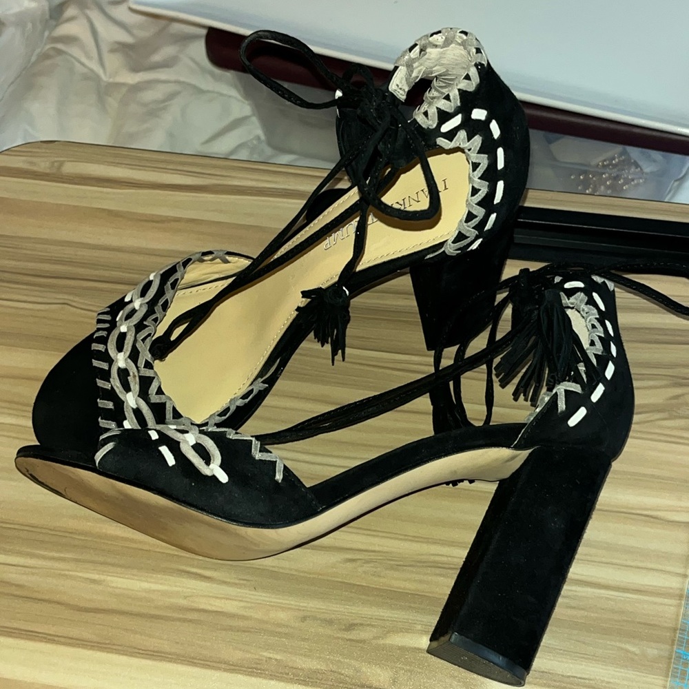 Ivanka Trump ~ Open Toe Heels with Fringe Ties